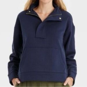 A New Day Navy Quarter Zip Pullover Sweatshirt Size Large Fleece Mock Neck Cozy